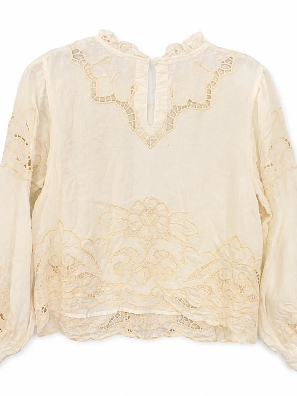 Anthropologie MP Ivory Linen Blend Embroidered Lace Blous